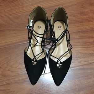 Black Strappy Pointed Black Flats
